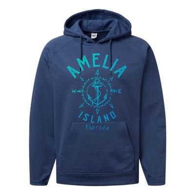 Amelia Island Compass Rose Florida Cute Gift Performance Fleece Hoodie