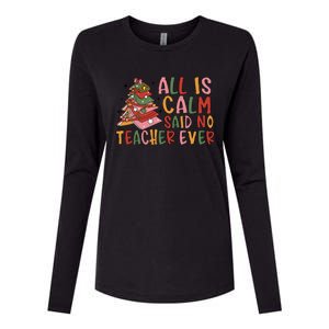 All Is Calm Said No Teacher Ever Funny Christmas Book Tree Womens Cotton Relaxed Long Sleeve T-Shirt