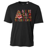 All Is Calm Said No Teacher Ever Funny Christmas Book Tree Cooling Performance Crew T-Shirt