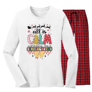 All Is Calm Just Kidding This Is Kindergarten Christmas Women's Long Sleeve Flannel Pajama Set 