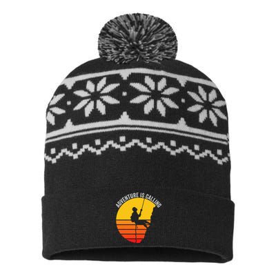 Adventure Is Calling Funny Camping & Fishing Hiking & Nature Camping Outdoors USA-Made Snowflake Beanie