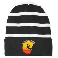 Adventure Is Calling Funny Camping & Fishing Hiking & Nature Camping Outdoors Striped Beanie with Solid Band