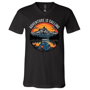 Adventure Is Calling Funny Camping & Fishing Father’s Day Camping Outdoors V-Neck T-Shirt