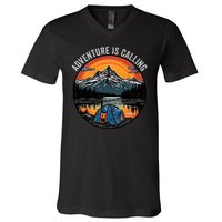 Adventure Is Calling Funny Camping & Fishing Father’s Day Camping Outdoors V-Neck T-Shirt