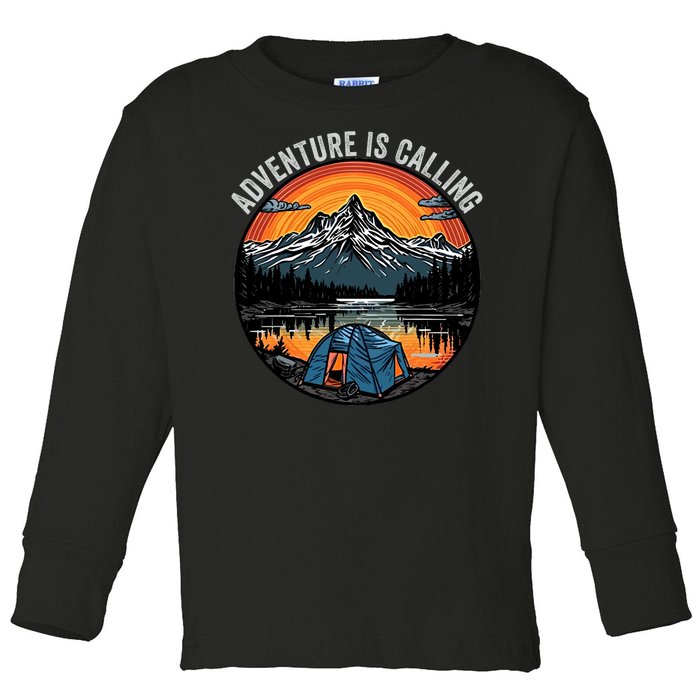 Adventure Is Calling Funny Camping & Fishing Father’s Day Camping Outdoors Toddler Long Sleeve Shirt