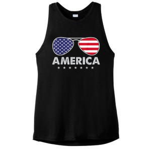 America Independence Day Funny Glasses Flag Ladies PosiCharge Tri-Blend Wicking Tank