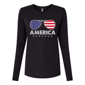 America Independence Day Funny Glasses Flag Womens Cotton Relaxed Long Sleeve T-Shirt