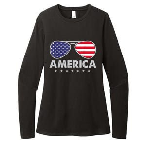 America Independence Day Funny Glasses Flag Womens CVC Long Sleeve Shirt