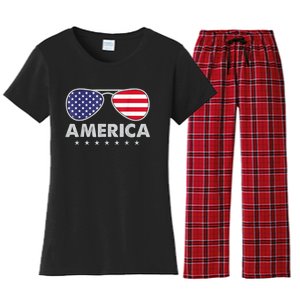 America Independence Day Funny Glasses Flag Women's Flannel Pajama Set