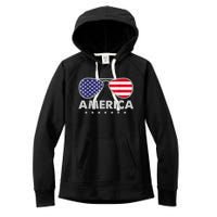 America Independence Day Funny Glasses Flag Women's Fleece Hoodie