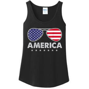 America Independence Day Funny Glasses Flag Ladies Essential Tank