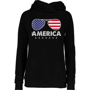 America Independence Day Funny Glasses Flag Womens Funnel Neck Pullover Hood