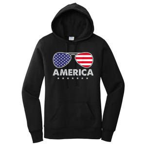 America Independence Day Funny Glasses Flag Women's Pullover Hoodie