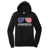 America Independence Day Funny Glasses Flag Women's Pullover Hoodie