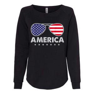 America Independence Day Funny Glasses Flag Womens California Wash Sweatshirt