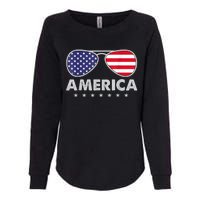 America Independence Day Funny Glasses Flag Womens California Wash Sweatshirt