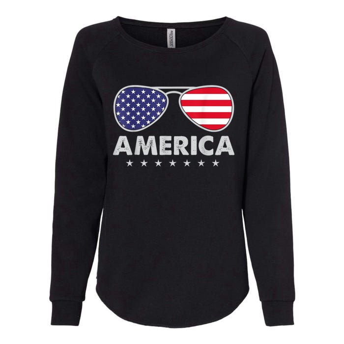 America Independence Day Funny Glasses Flag Womens California Wash Sweatshirt