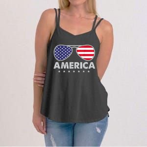 America Independence Day Funny Glasses Flag Women's Strappy Tank