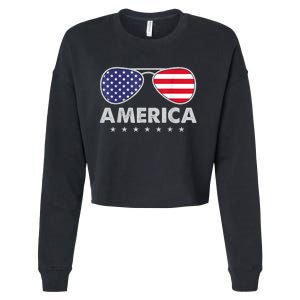 America Independence Day Funny Glasses Flag Cropped Pullover Crew