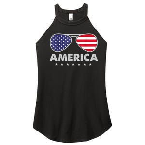 America Independence Day Funny Glasses Flag Women's Perfect Tri Rocker Tank