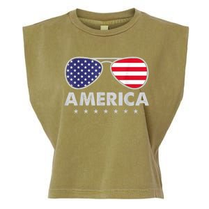 America Independence Day Funny Glasses Flag Garment-Dyed Women's Muscle Tee