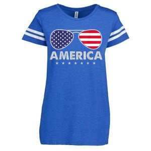 America Independence Day Funny Glasses Flag Enza Ladies Jersey Football T-Shirt