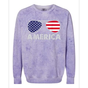 America Independence Day Funny Glasses Flag Colorblast Crewneck Sweatshirt