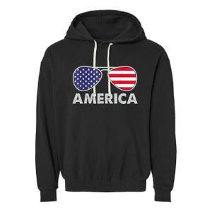 America Independence Day Funny Glasses Flag Garment-Dyed Fleece Hoodie