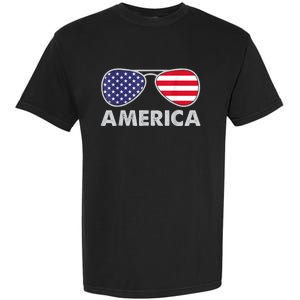 America Independence Day Funny Glasses Flag Garment-Dyed Heavyweight T-Shirt