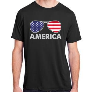 America Independence Day Funny Glasses Flag Adult ChromaSoft Performance T-Shirt