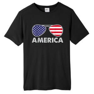 America Independence Day Funny Glasses Flag Tall Fusion ChromaSoft Performance T-Shirt