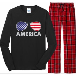 America Independence Day Funny Glasses Flag Long Sleeve Pajama Set