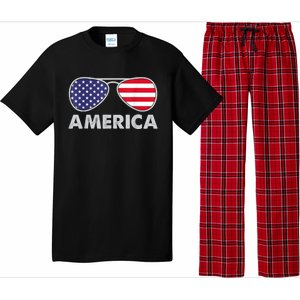 America Independence Day Funny Glasses Flag Pajama Set