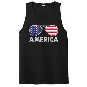 America Independence Day Funny Glasses Flag PosiCharge Competitor Tank