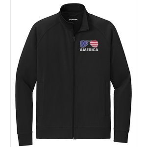 America Independence Day Funny Glasses Flag Stretch Full-Zip Cadet Jacket