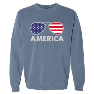 America Independence Day Funny Glasses Flag Garment-Dyed Sweatshirt