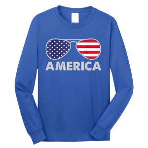 America Independence Day Funny Glasses Flag Long Sleeve Shirt