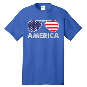 America Independence Day Funny Glasses Flag Tall T-Shirt