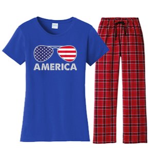 America Independence Day Funny Glasses Flag Women's Flannel Pajama Set