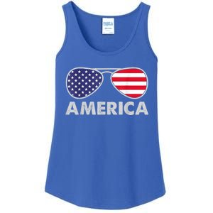 America Independence Day Funny Glasses Flag Ladies Essential Tank