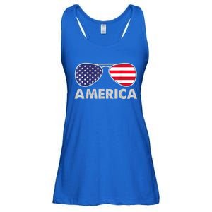 America Independence Day Funny Glasses Flag Ladies Essential Flowy Tank