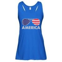 America Independence Day Funny Glasses Flag Ladies Essential Flowy Tank