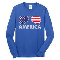 America Independence Day Funny Glasses Flag Tall Long Sleeve T-Shirt