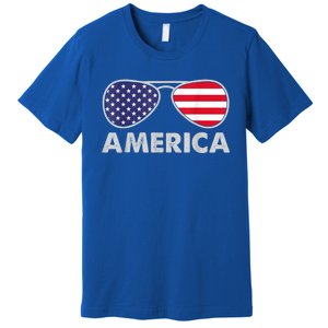 America Independence Day Funny Glasses Flag Premium T-Shirt