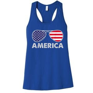 America Independence Day Funny Glasses Flag Women's Racerback Tank