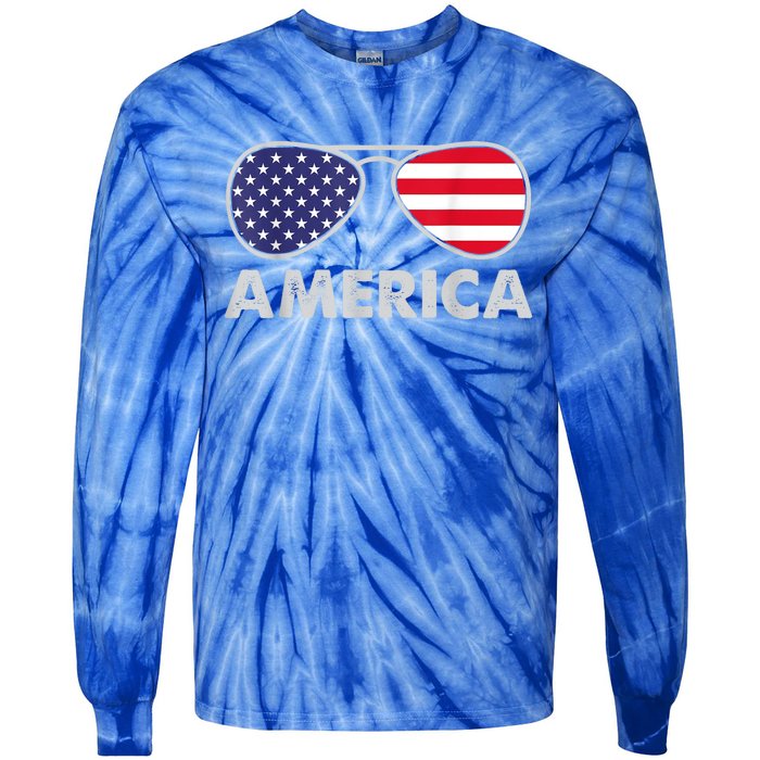 America Independence Day Funny Glasses Flag Tie-Dye Long Sleeve Shirt