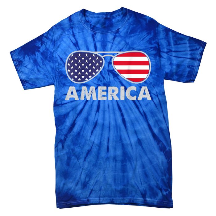 America Independence Day Funny Glasses Flag Tie-Dye T-Shirt