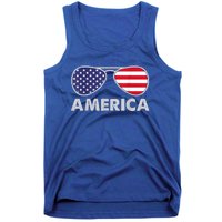 America Independence Day Funny Glasses Flag Tank Top