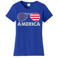 America Independence Day Funny Glasses Flag Women's T-Shirt