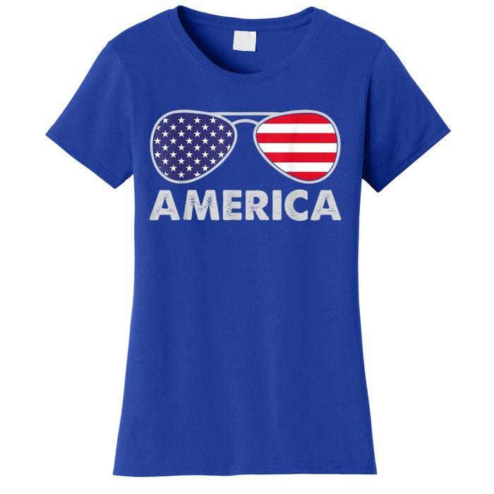 America Independence Day Funny Glasses Flag Women's T-Shirt